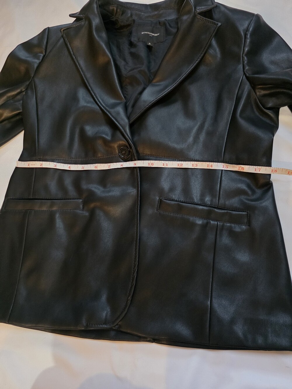 Banana Republic Faux Leather Blazer Jacket Black Women's 8 Petite Classic - Picture 9 of 11